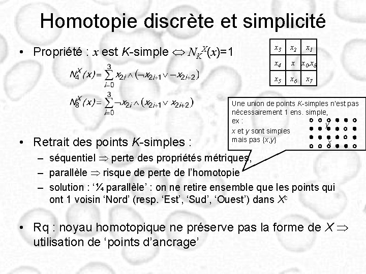 Homotopie discrète et simplicité • Propriété : x est K-simple NKX(x)=1 • Retrait des