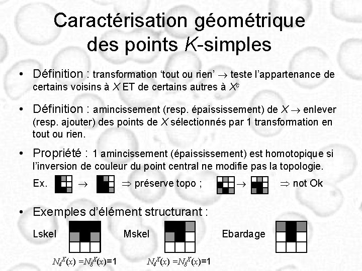 Caractérisation géométrique des points K-simples • Définition : transformation ‘tout ou rien’ teste l’appartenance