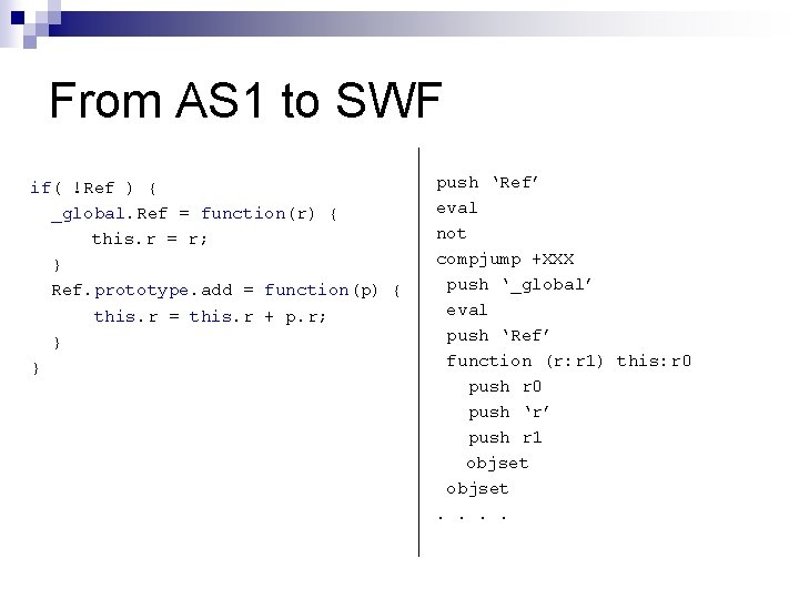 From AS 1 to SWF if( !Ref ) { _global. Ref = function(r) { From AS 1 to SWF if( !Ref ) { _global. Ref = function(r) {