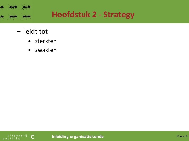 Hoofdstuk 2 - Strategy – leidt tot • sterkten • zwakten Inleiding organisatiekunde 12