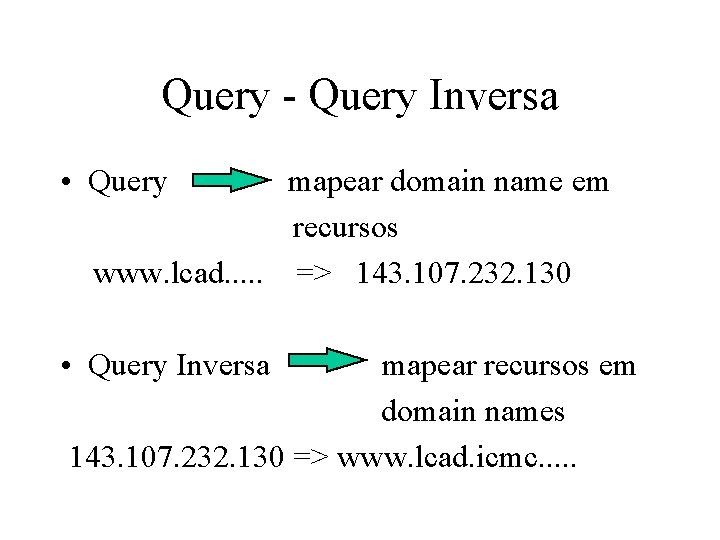 Query - Query Inversa • Query mapear domain name em recursos www. lcad. .
