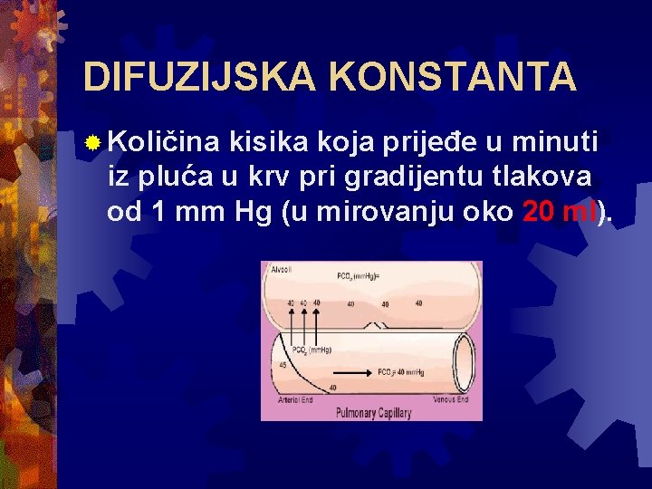 DIFUZIJSKA KONSTANTA ® Količina kisika koja prijeđe u minuti iz pluća u krv pri