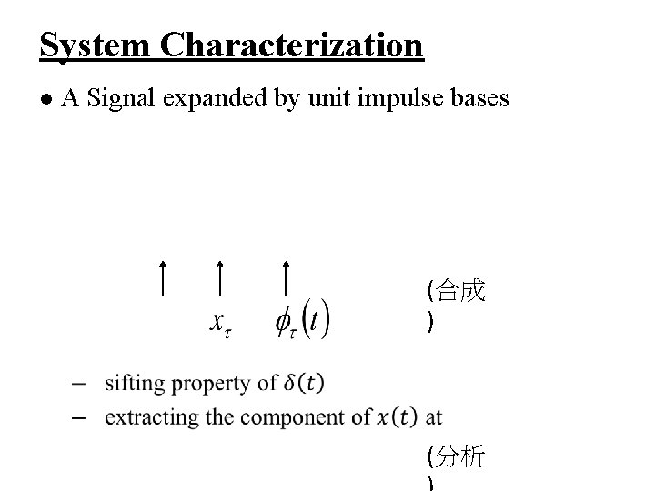 System Characterization l A Signal expanded by unit impulse bases (合成 ) (分析 