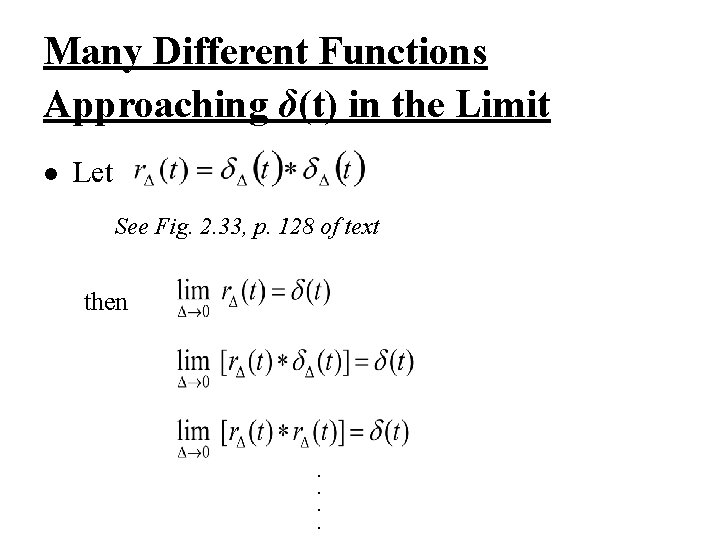 Many Different Functions Approaching δ(t) in the Limit l Let See Fig. 2. 33,