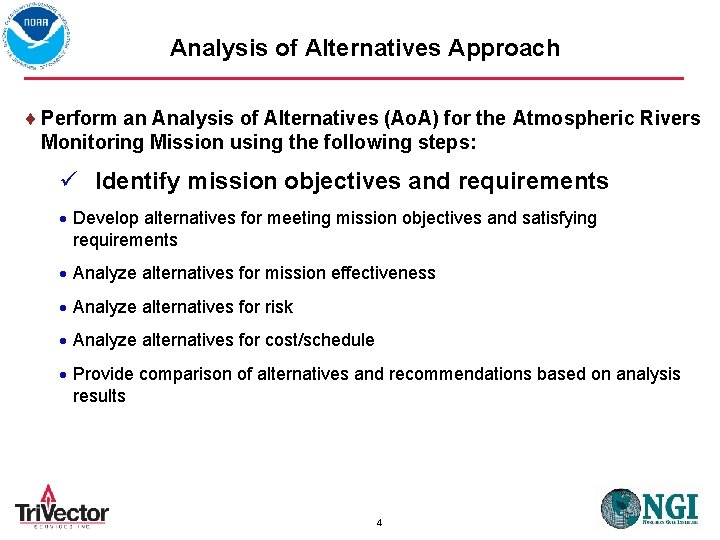 Analysis of Alternatives Approach Perform an Analysis of Alternatives (Ao. A) for the Atmospheric