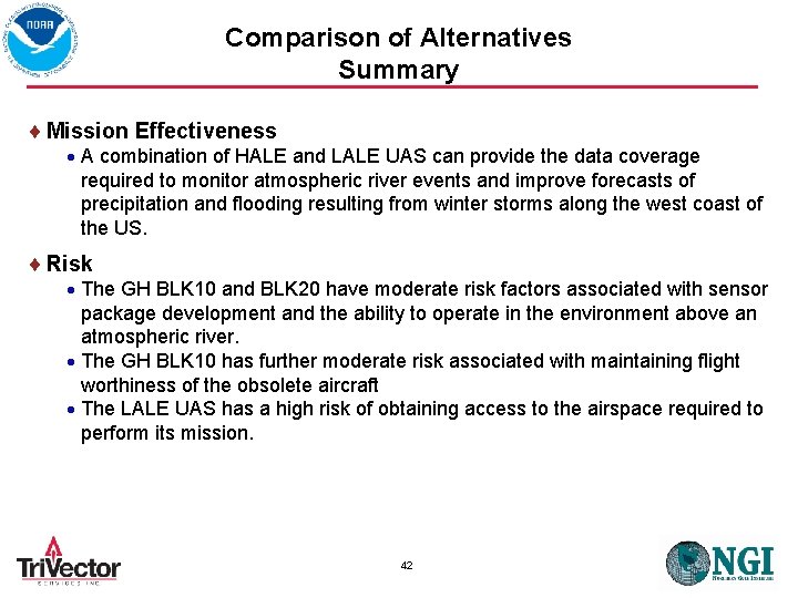 Comparison of Alternatives Summary Mission Effectiveness A combination of HALE and LALE UAS can