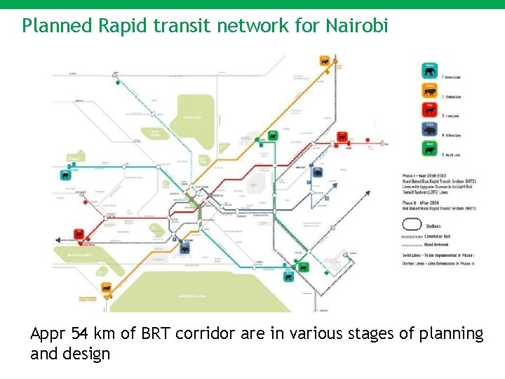 Planned Rapid transit network for Nairobi Appr 54 km of BRT corridor are in