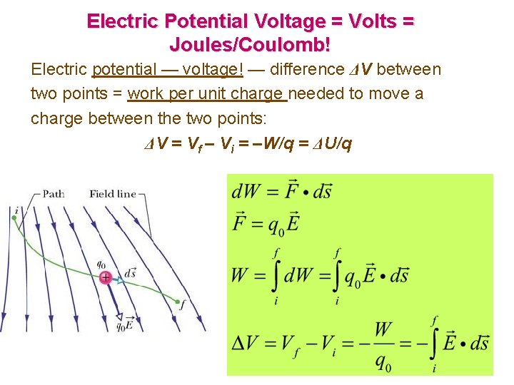 Electric Potential Voltage = Volts = Joules/Coulomb! Electric potential — voltage! — difference ΔV