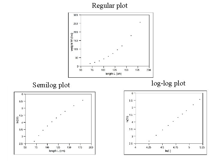 Regular plot Semilog plot log-log plot 