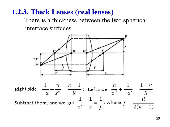 1. 2. 3. Thick Lenses (real lenses) -- There is a thickness between the
