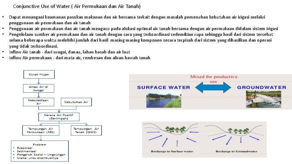 Conjunctive Use of Water ( Air Permukaan dan Air Tanah) • • • Dapat