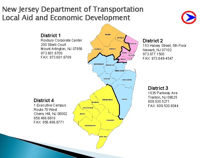 New Jersey Department of Transportation Local Aid and Economic Development District 1 Roxbury Corporate