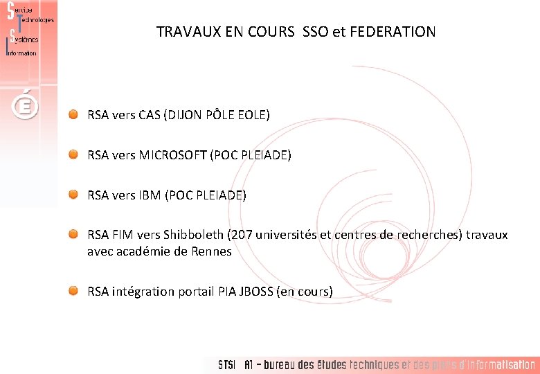 TRAVAUX EN COURS SSO et FEDERATION RSA vers CAS (DIJON PÔLE EOLE) RSA vers