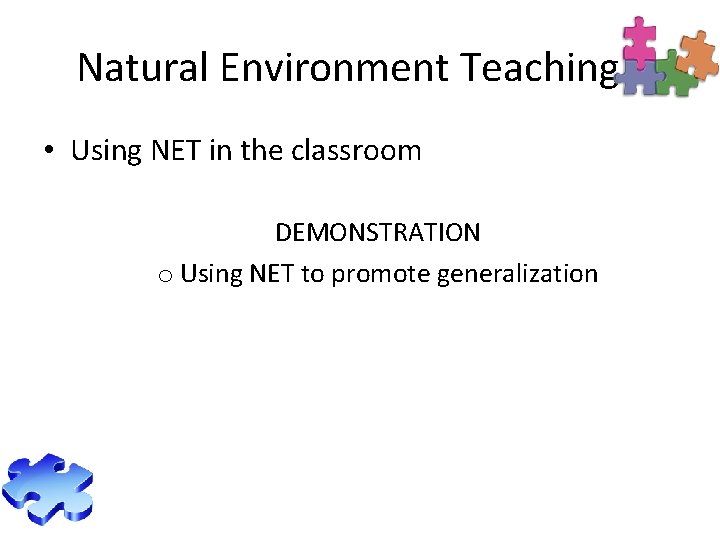 Natural Environment Teaching • Using NET in the classroom DEMONSTRATION o Using NET to