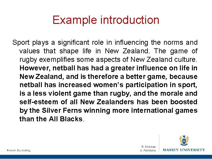 Example introduction Sport plays a significant role in influencing the norms and values that