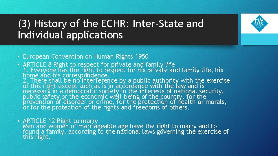 (3) History of the ECHR: Inter-State and Individual applications • European Convention on Human (3) History of the ECHR: Inter-State and Individual applications • European Convention on Human