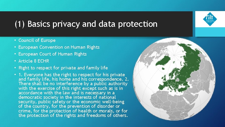 (1) Basics privacy and data protection • • • Council of European Convention on (1) Basics privacy and data protection • • • Council of European Convention on