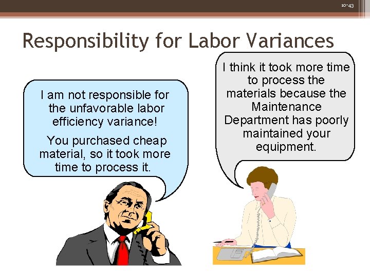 10 -43 Responsibility for Labor Variances I am not responsible for the unfavorable labor