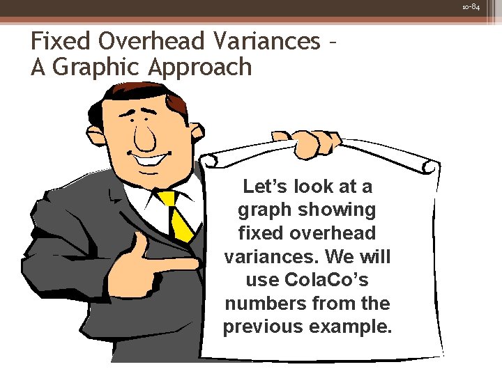 10 -84 Fixed Overhead Variances – A Graphic Approach Let’s look at a graph