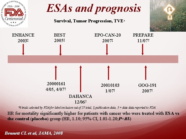 ESAs and prognosis Survival, Tumor Progression, TVE* ENHANCE 2003‡ BEST 2005‡ EPO-CAN-20 2007‡ 20000161