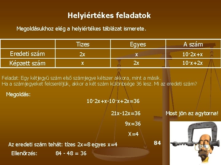 Helyiértékes feladatok Megoldásukhoz elég a helyiértékes táblázat ismerete. Tizes Egyes A szám Eredeti szám