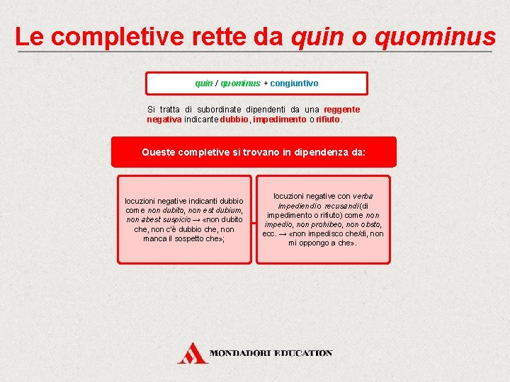 Le completive rette da quin o quominus quin / quominus + congiuntivo Si tratta Le completive rette da quin o quominus quin / quominus + congiuntivo Si tratta