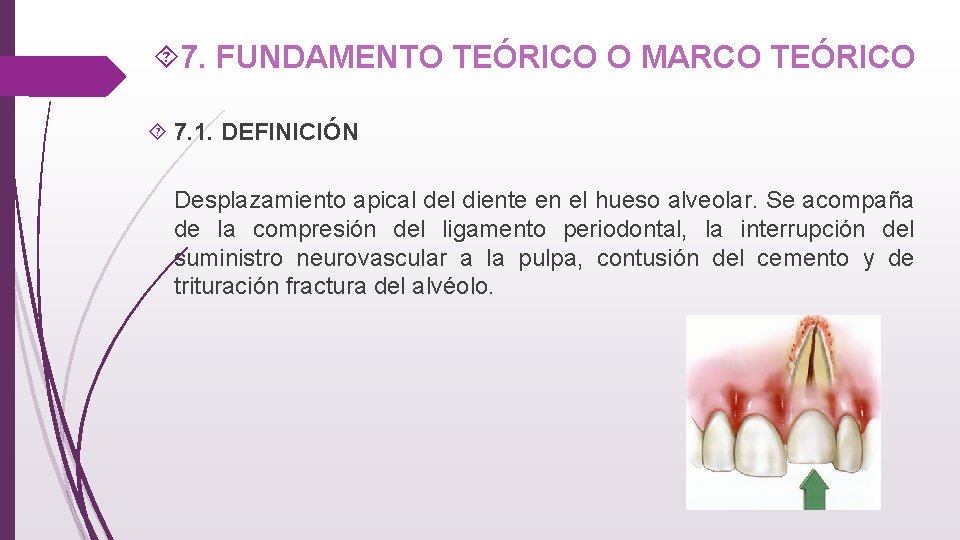  7. FUNDAMENTO TEÓRICO O MARCO TEÓRICO 7. 1. DEFINICIÓN Desplazamiento apical del diente