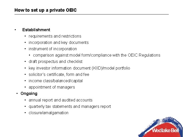 How to set up a private OEIC • Establishment • requirements and restrictions •