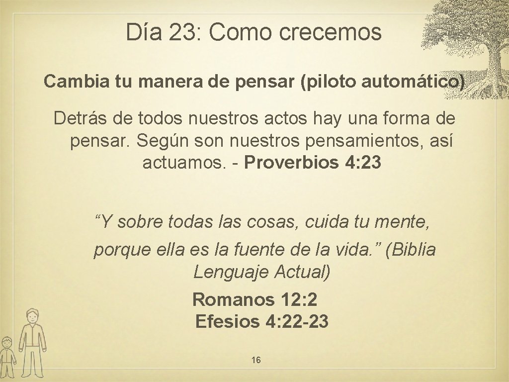 Día 23: Como crecemos Cambia tu manera de pensar (piloto automático) Detrás de todos