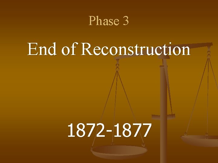 Phase 3 End of Reconstruction 1872 -1877 