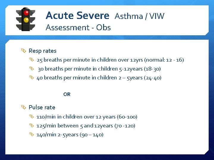 Acute Severe Asthma / VIW Assessment - Obs Resp rates 25 breaths per minute