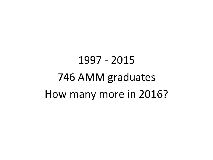 1997 - 2015 746 AMM graduates How many more in 2016? 