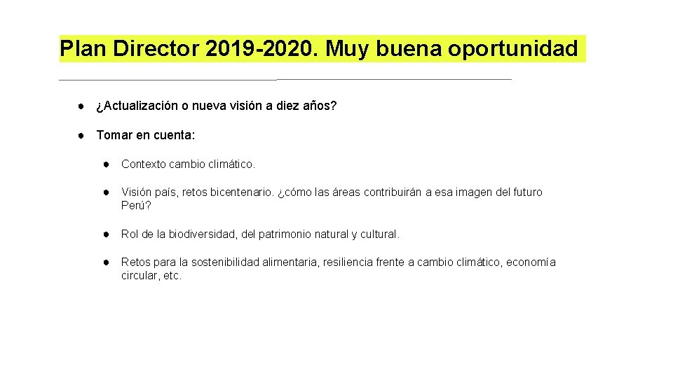 Plan Director 2019 -2020. Muy buena oportunidad ● ¿Actualización o nueva visión a diez