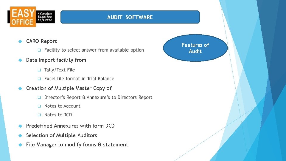 AUDIT SOFTWARE CARO Report Data Import facility from Creation of Multiple Master Copy of