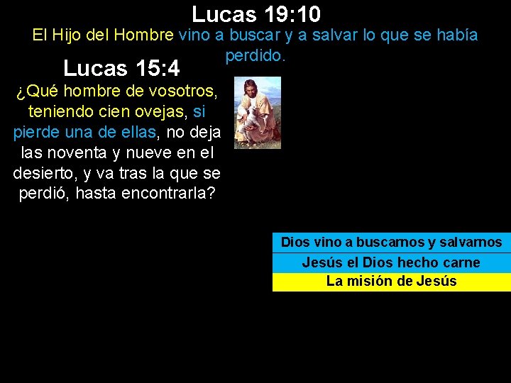 Lucas 19: 10 El Hijo del Hombre vino a buscar y a salvar lo