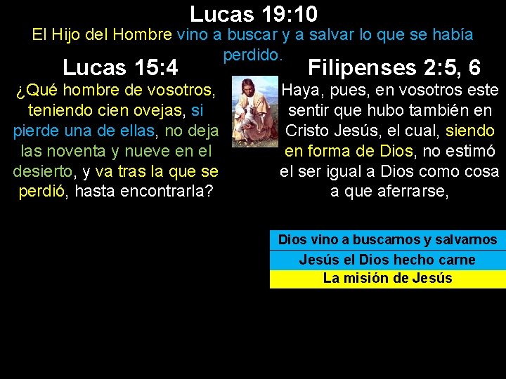 Lucas 19: 10 El Hijo del Hombre vino a buscar y a salvar lo