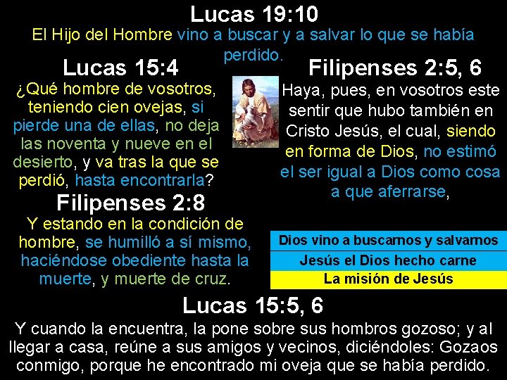 Lucas 19: 10 El Hijo del Hombre vino a buscar y a salvar lo