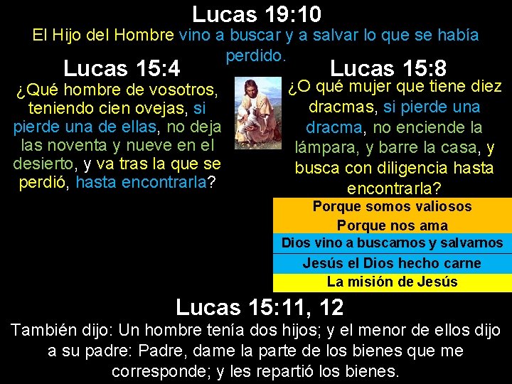 Lucas 19: 10 El Hijo del Hombre vino a buscar y a salvar lo