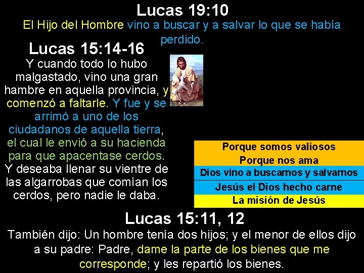 Lucas 19: 10 El Hijo del Hombre vino a buscar y a salvar lo