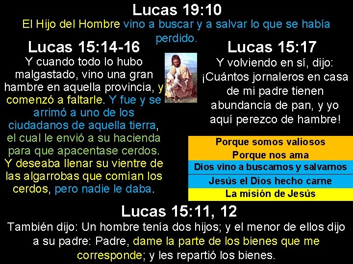 Lucas 19: 10 El Hijo del Hombre vino a buscar y a salvar lo