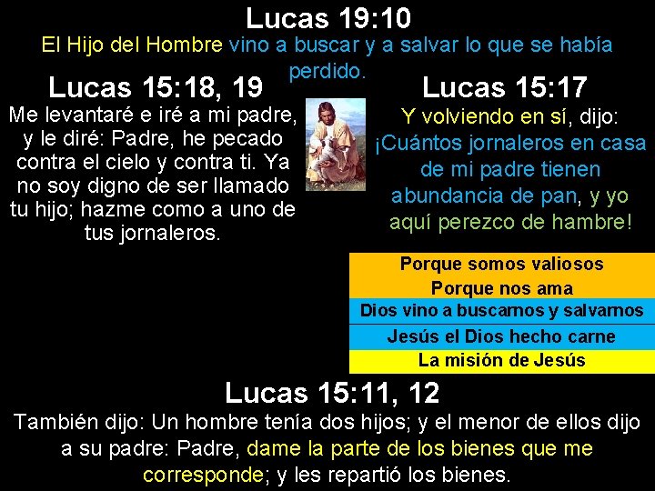 Lucas 19: 10 El Hijo del Hombre vino a buscar y a salvar lo