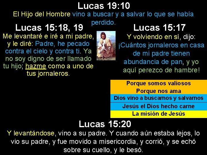 Lucas 19: 10 El Hijo del Hombre vino a buscar y a salvar lo