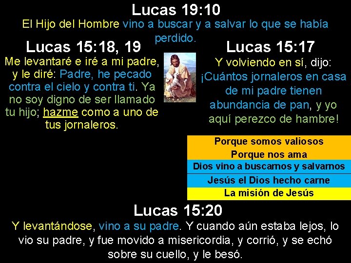 Lucas 19: 10 El Hijo del Hombre vino a buscar y a salvar lo