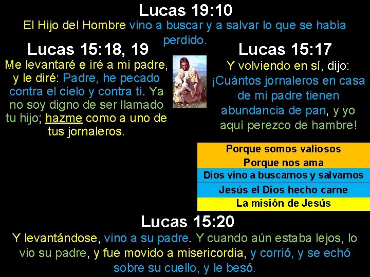 Lucas 19: 10 El Hijo del Hombre vino a buscar y a salvar lo