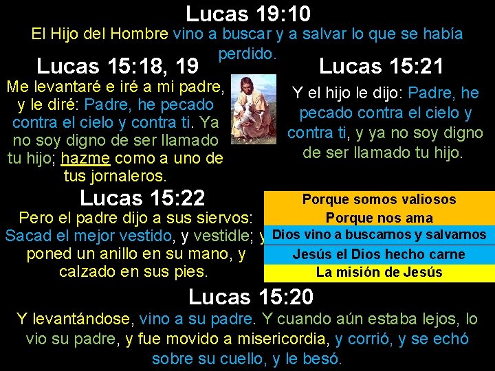 Lucas 19: 10 El Hijo del Hombre vino a buscar y a salvar lo