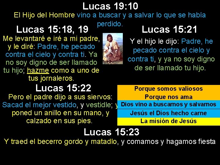 Lucas 19: 10 El Hijo del Hombre vino a buscar y a salvar lo