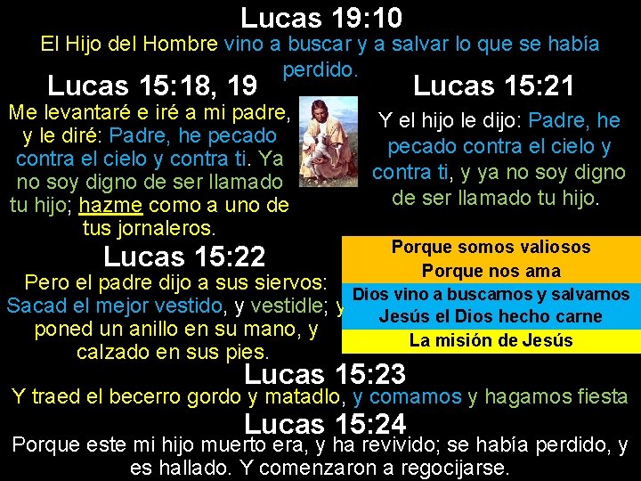 Lucas 19: 10 El Hijo del Hombre vino a buscar y a salvar lo