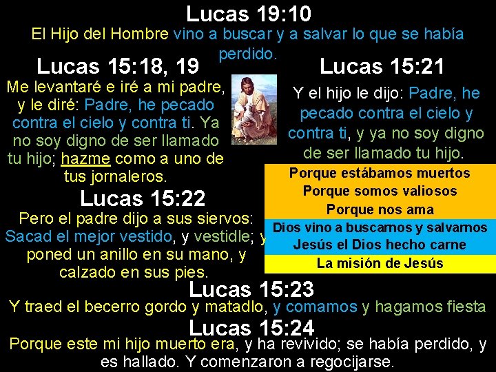 Lucas 19: 10 El Hijo del Hombre vino a buscar y a salvar lo