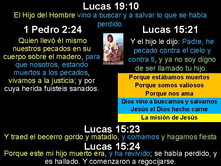 Lucas 19: 10 El Hijo del Hombre vino a buscar y a salvar lo