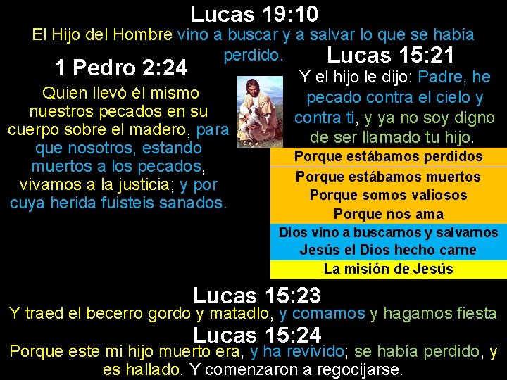 Lucas 19: 10 El Hijo del Hombre vino a buscar y a salvar lo